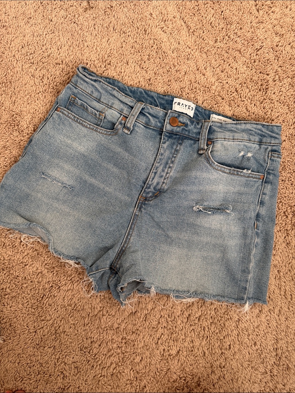 Frayed jeans -Light Blue Distressed Denim Women's Shorts